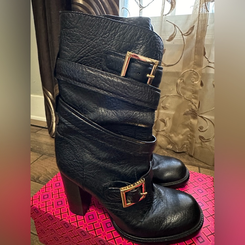 Tory Burch Jaden black leather strappy boots size 8.5